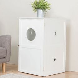 2-Story Wooden Cat Litter Box Enclosure, White