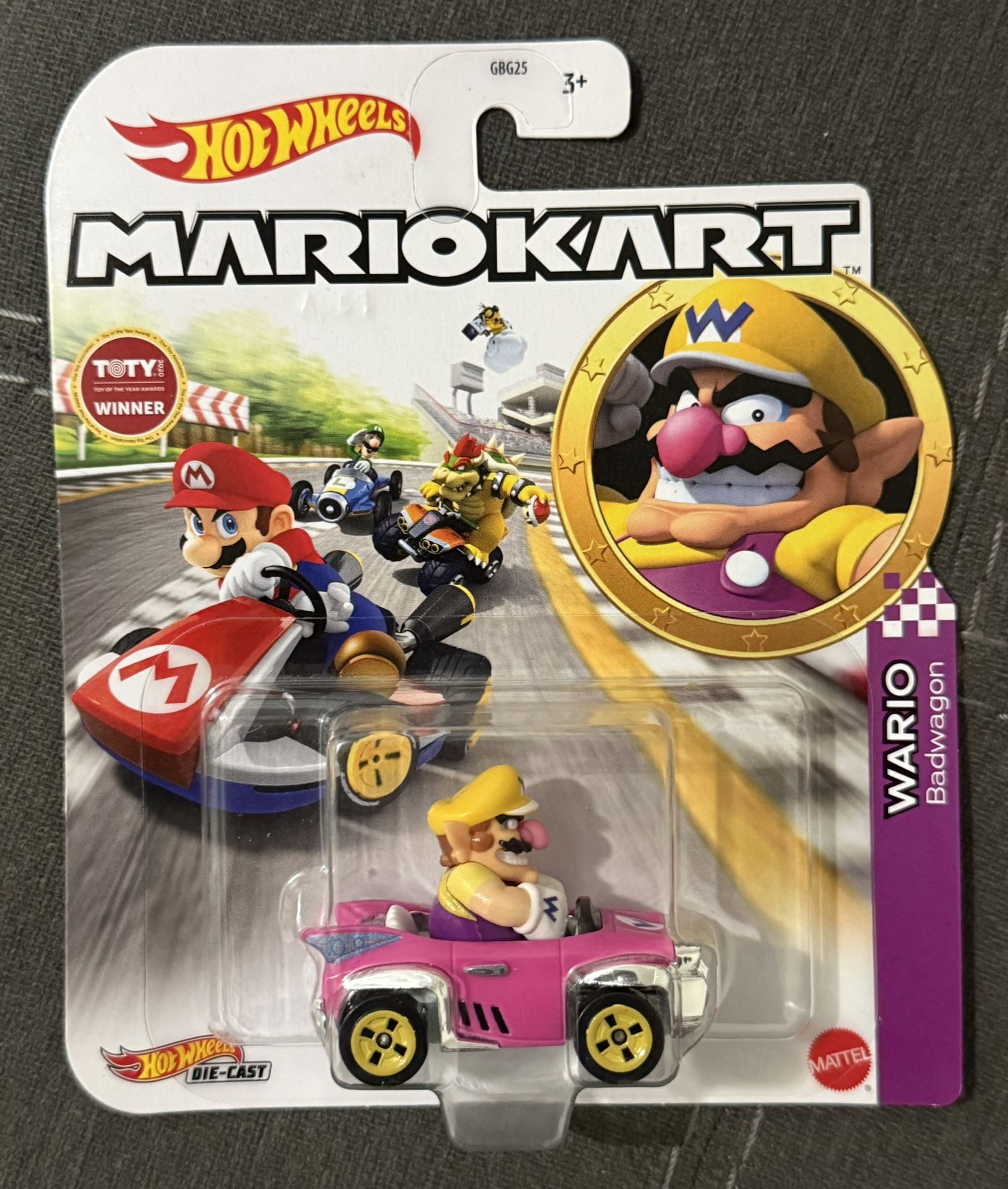 2021 Hot Wheels Mario Kart WARIO Badwagon Pink & Yellow Color - NEW NIB