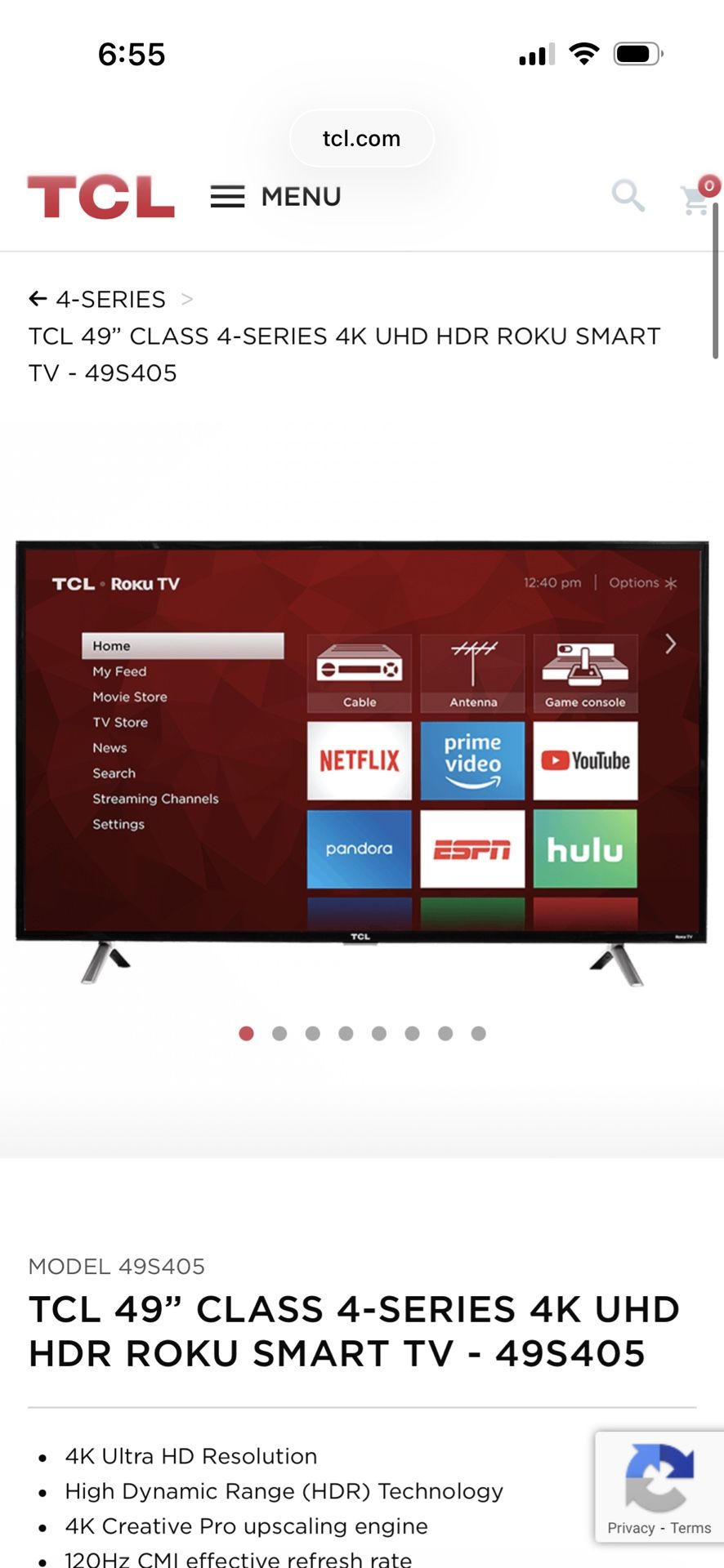 TCL Roku TV – Model 49S405 (49” 4K)