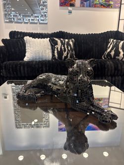 Black Mosaic Mirror Panther Sculpture
