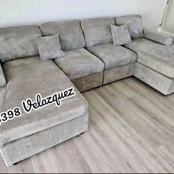 ✅️✅️4 pc fog grey corduroy fabric sectional sofa with double chaise✅️✅️✅️