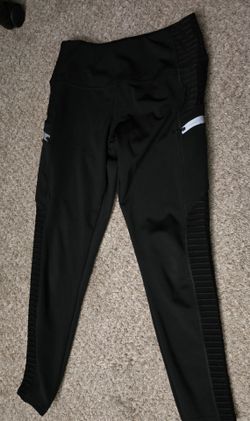 JGX Women’s Black Solid Ankle Leggings M High Rise Zip Pocket Athleisure