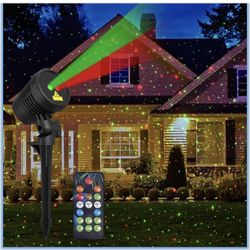 Christmas Projector Lights Outdoor Waterproof with Remote Control, Outdoor Christmas Decorations Garden & Landscape Lights with Red and Green Stars fo