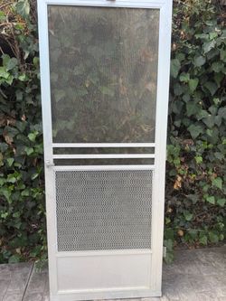 White Aluminum Screen Door with Metal Kick Plate