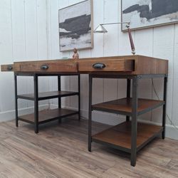 Metal Industrial Wood Restoration Hardware Style Desk. Delivery