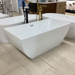 59” Bathroom Freestanding Bathtub White New One Piece Acrylic With Steel Frame With Leveling Legs Ready For Pick Up Today 