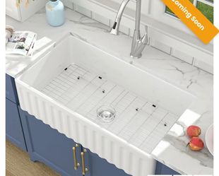 Lordear White Apron Front Fireclay Farmhouse Sink Model:  H-AW362010DS-LB