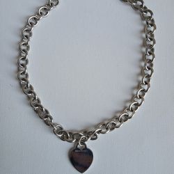 Tiffany & Co 925 Silver Heart Tag Necklace 