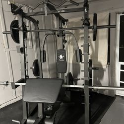 Vesta Fitness Smith Machine 2001 w/Bench Attachment | 230lb Bumpers Weights | 7ft Olympic Bar | Fitness | Gym Equipment | FREE DELIVERY🚚 