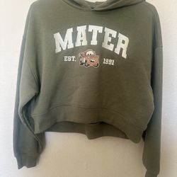 Disney Pixar Mater Cars Hoodie Green Tow Crop XS Sweatshirt