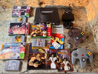 Nintendo 64 N64 Bundle Console NUS-001, Gray Controller, Transparent Controller, AV Cable + 4 Games- Virtual Chess, Hercules, Mia Hamm, Command & Conq