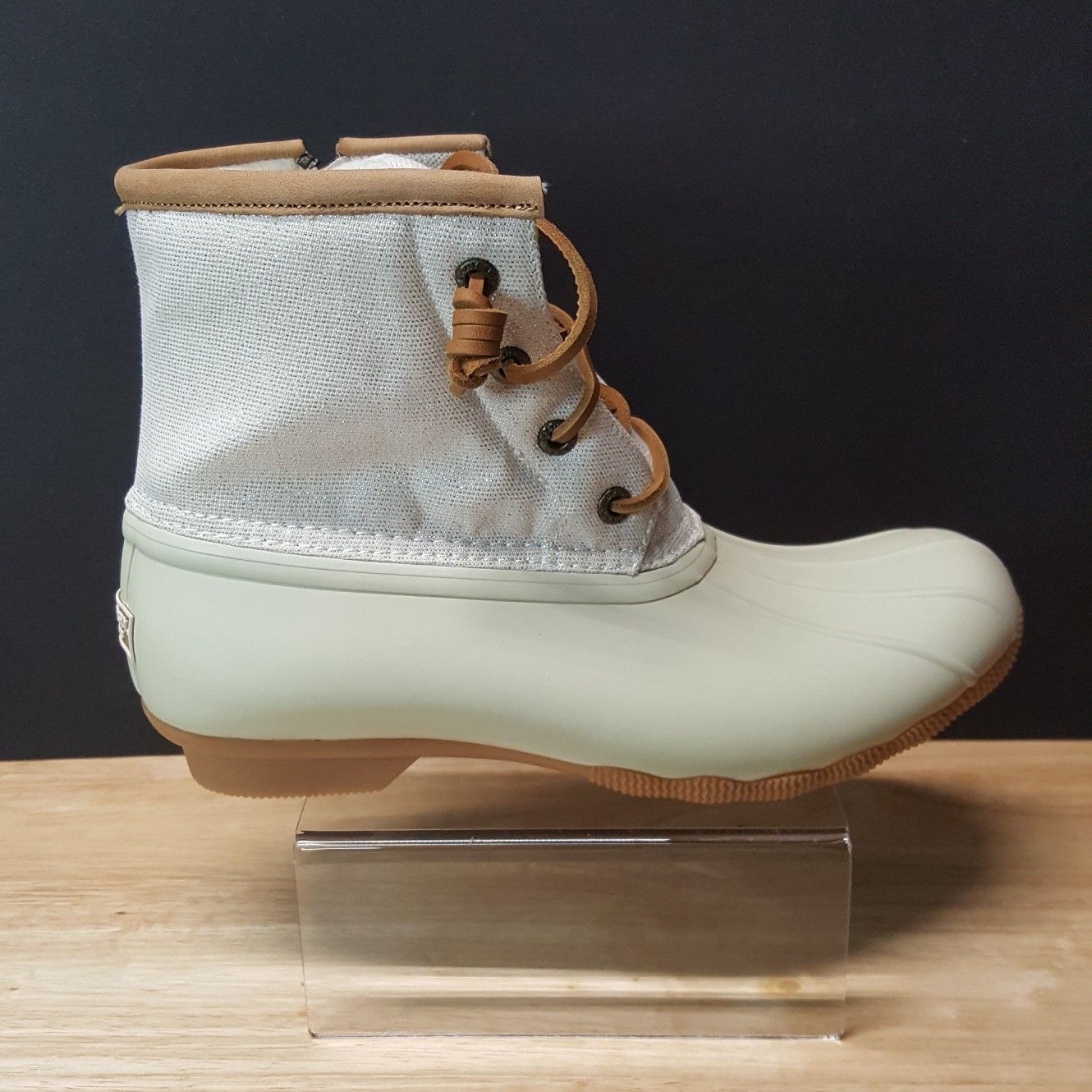 Sperry duck rain boots metallic Ivory new