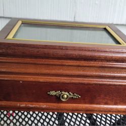 Wood Jewelry Box Vintage with drawer mirror