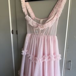 Spring Dress Prom Dress Pink Ruffle Size M