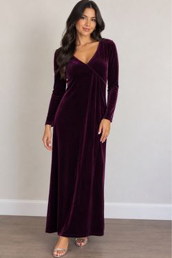 Purple Velvet Long Sleeve Maxi Dress