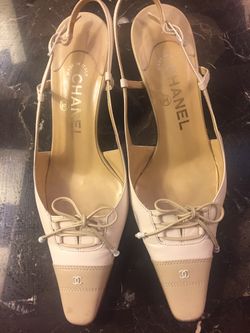 Chanel Strap Shoes With Two Inch Heel Size 6 1/2