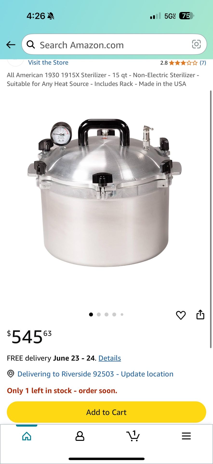 All American 1(contact info removed)X Sterilizer - 15 qt - Non-Electric Sterilizer - Suitable for Any Heat Source - Includes Rack - Made in the USA