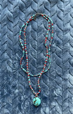 Like New Vintage SUZANNE KALAN Sterling Silver 925 Beaded Turquoise Pendant-Necklace