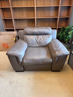 Gray Leather Oversized Reclining Accent Chair and Couch