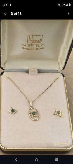 50s-60s 14k gold with emerald necklace and earring set