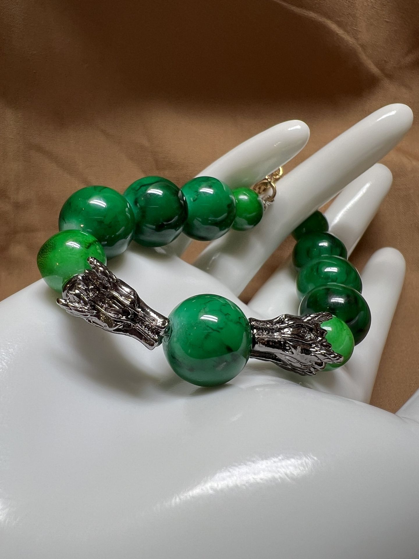 Green Marble Beads with Dragon Head