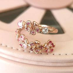 Rose Gold Lady Peach Blossom Open Ring as a Valentine's Day Gift for Girlfriend