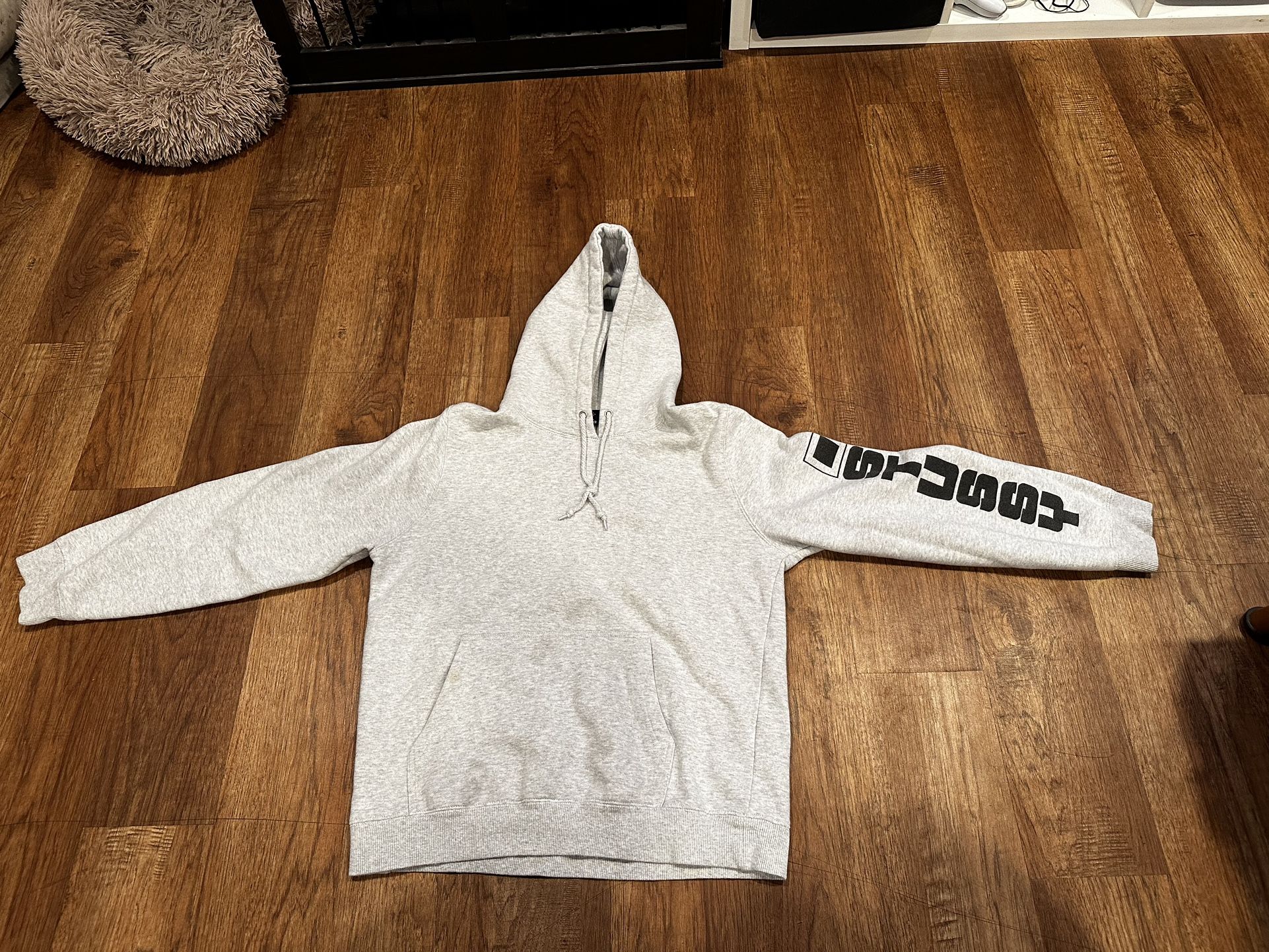 Vintage Stussy Hoodie Gray Pullover Size M Made In USA Stussy Sleeve Logo