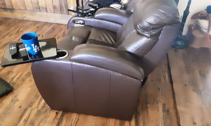 Brown leather power recliner theater seats.5 chairs