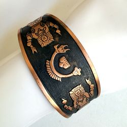 Vintage Copper Southwestern Cuff Bracelet Pueblo Kachina Style 