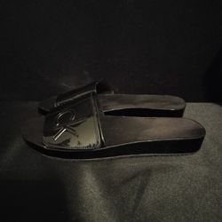 Women's Black Shiney Calvin Klein Slides (Size 5.5)