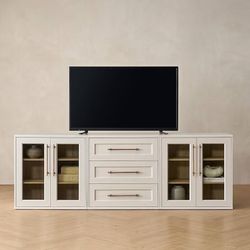 mopio Blake 3 Piece Entertainment Center with Storage, Modern Farmhouse Modular Storage Cabinet Dresser TV Stand for up to 65" TVs, Side Display Case 