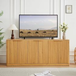 67” Sideboard Buffet Cabinet with 6 Doors – Brown Fluted TV Stand for Living Room, Modern Console Table with Adjustable Shelves, Large Storage Unit fo