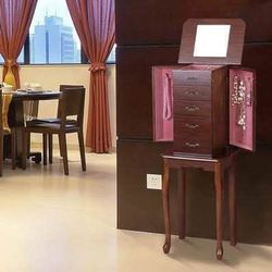 New Assembled Standing Jewelry Cabinet Armoire with Top Flip Mirror, Jewelry Storage Organizer