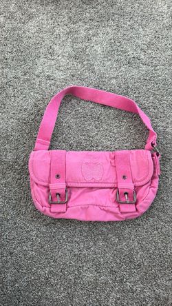 Pink Canvas Shoulder Bag with Butterfly Embroidery