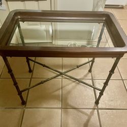 1 Wood metal base glass top side end table