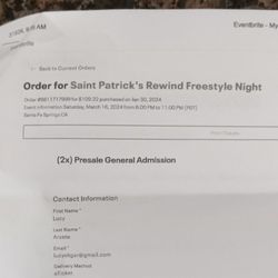 2 TICKETS FOR TONIGHT SANTA FE SPRINGS REWIND FREE STYLE NIGHT !!!!!!!!