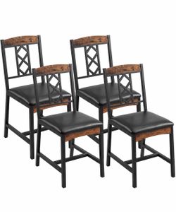Dining Chairs Set of 4, Kitchen Chairs, Upholstered Seat Dining Room Chairs, Diamond-Back, Metal Frame, for Dining Room, Kitchen, Living Room, Rustic 