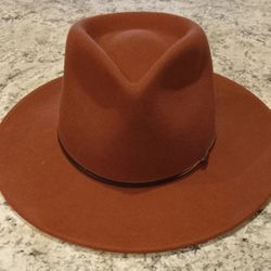 100% Men's Wyeth Wool Leather Rust London Fedora size Large BRAND NEW TAGS $45