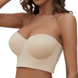 Women Strapless Longline Corset Bra Black 38C Extra Extension