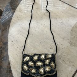 Black With Gold Embellishment Evening Bag