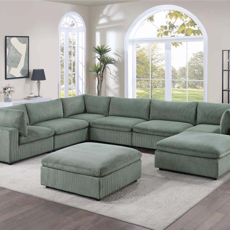 Green Sofa Sectional With Large Chaise And Ottoman