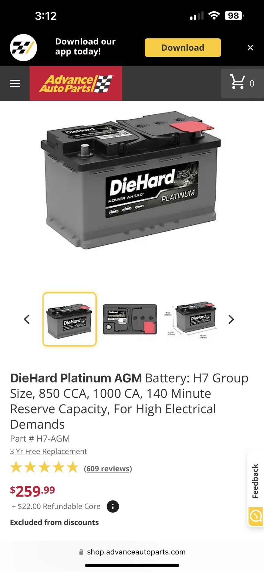 DieHard H7-AGM Platinum car battery