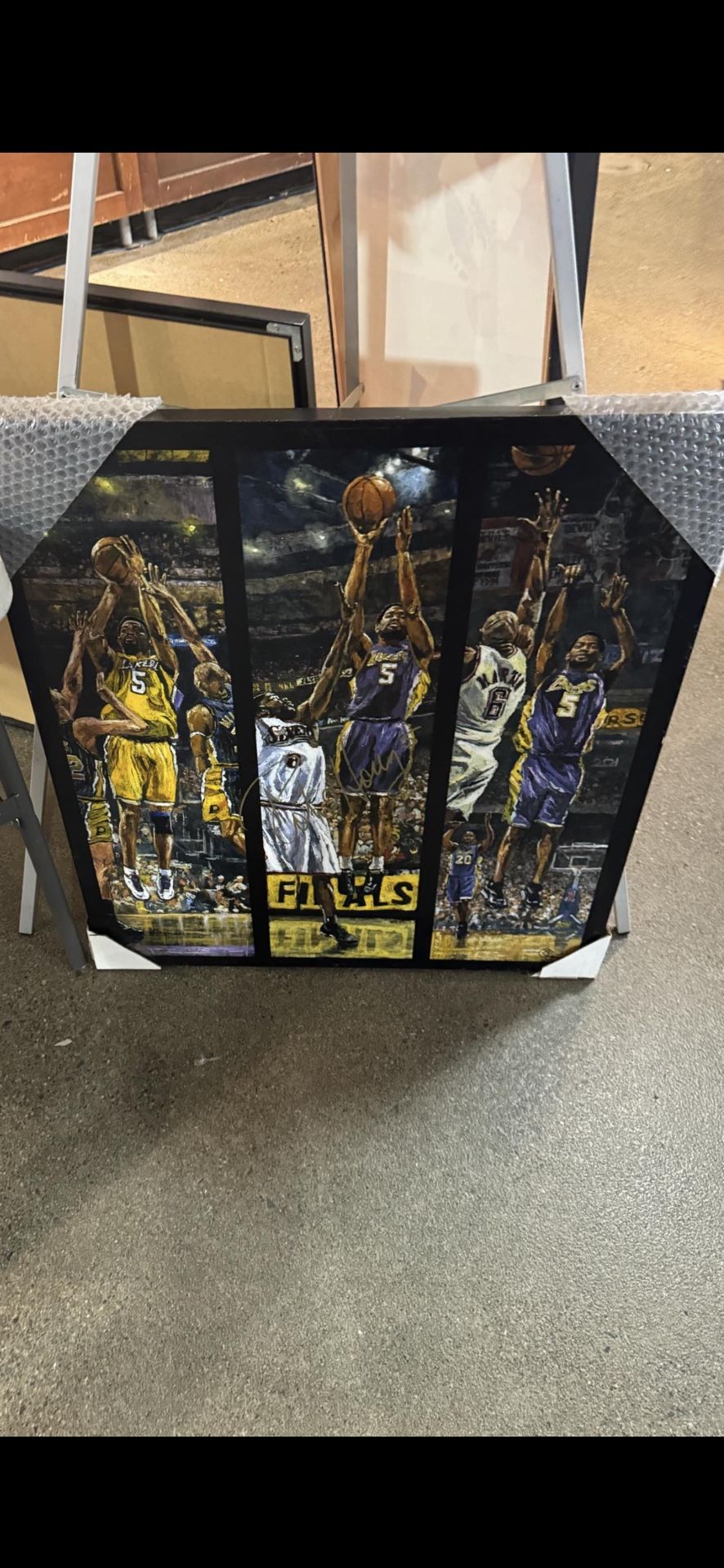 Lakers Robert Horry Signed Painting 3 Peat