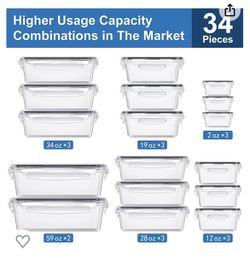 34 PCS Food Storage Containers Set with Airtight Lids (17 Lids &17  Containers) - BPA-Free Plastic Food Container for Kitchen Storage  Organization