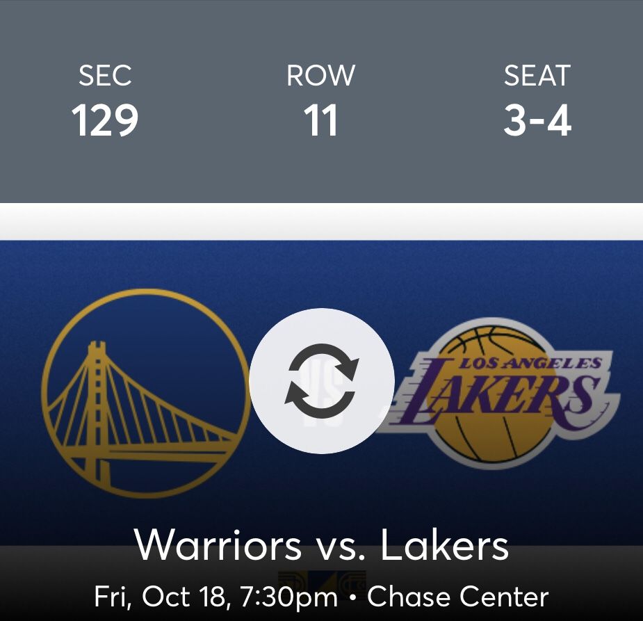 Tonight’s warriors game at chase stadium vs Lakers