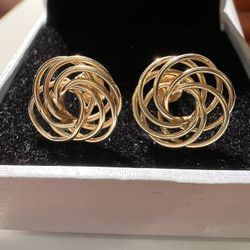 BEAUTIFUL REAL 14k YELLOW GOLD FLAVOR LOVE KNOT STUD POST EARRINGS 