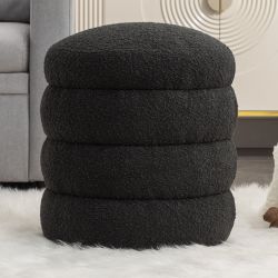 Soft Boucle  Round Ottoman Footrest Stool,Black