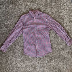 Red Checkered Button Up Long Sleeve Shirt Men’s