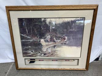 “On the Flathead” by Charles Russel Framed Reproduction w/ Shadowbox Arrow