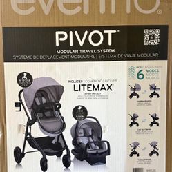 Brand new Evenflo Pivot Stroller + LiteMax Infant Car Seat & Base (Desert Tan)
